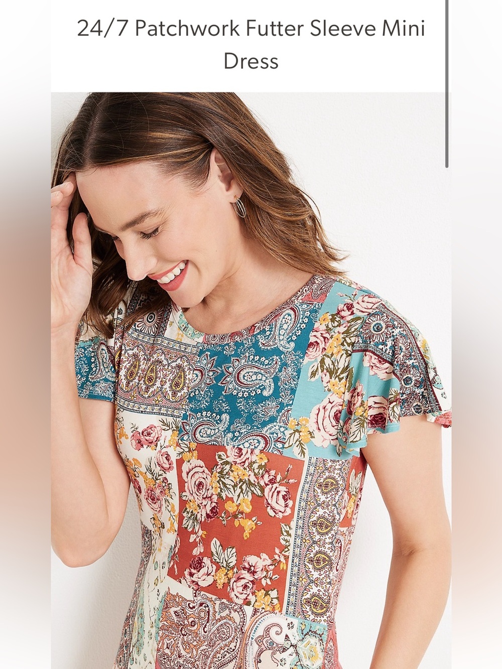 🆕 NWT Maurices 24/7 Patchwork Flutter Sleeve Dress